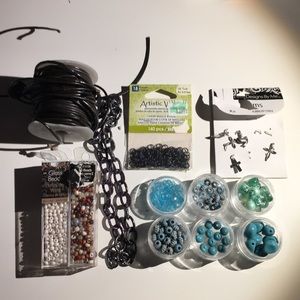 Jewelry making supplies leather, glass, wood